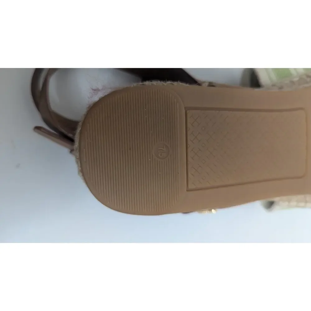 Tory Burch green white canvas summer Espadrille strappy sandals size 7.5